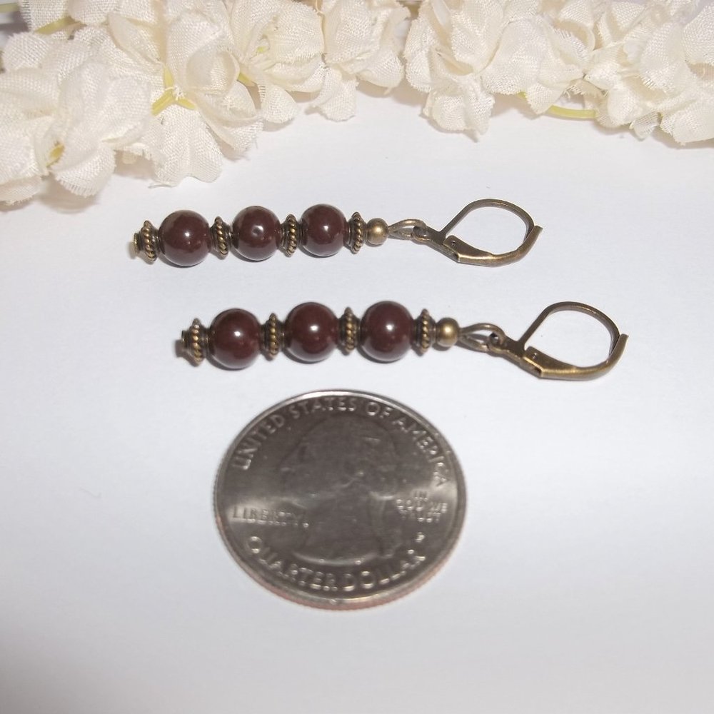 Boho Brown Bronze Beaded Earring Set Handmade 6280 - Picture 5 of 8